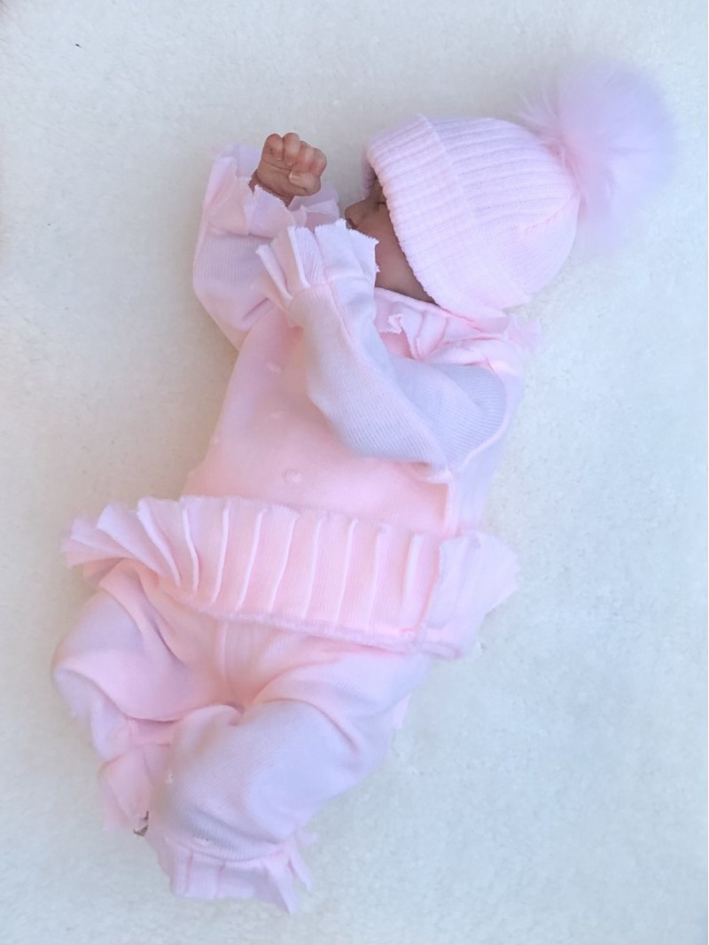 BABY GIRLS PINK KNITTED SET PLEATED DETAILING