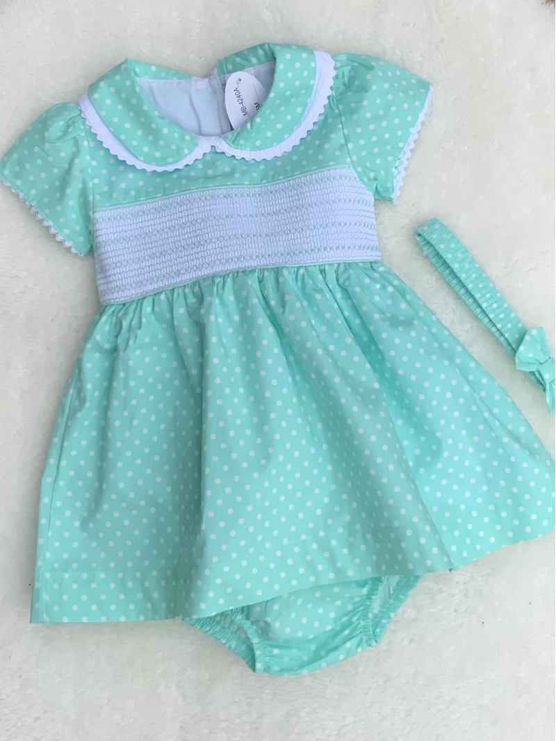 baby girls mint green spot smocked dress pant