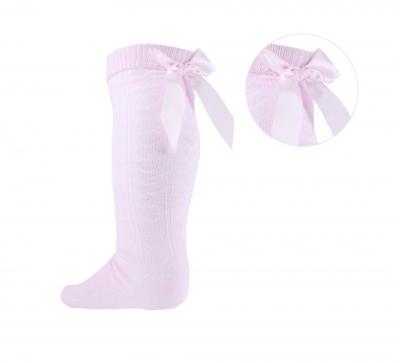 spanish style baby girls knee high bow socks pink