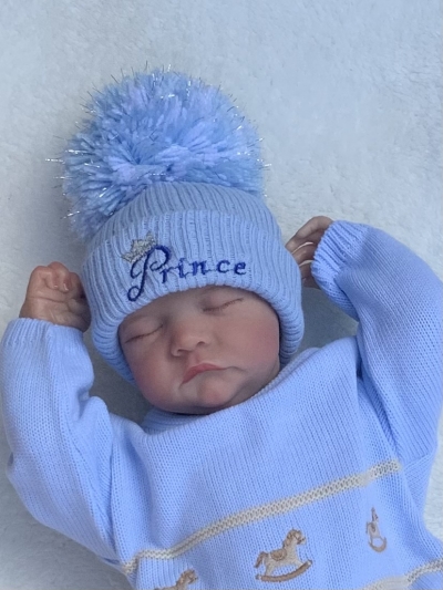 baby blue boys  prince knitted pom pom hat