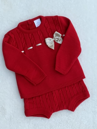 baby girls christmas red knitted jumper jam pants beige bows