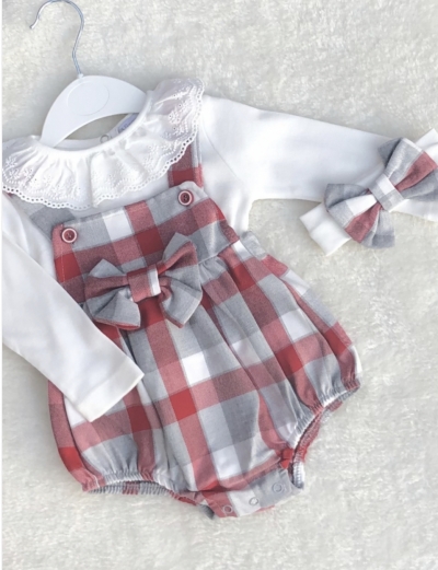 baby girls red grey checked romper t-shirt christmas 