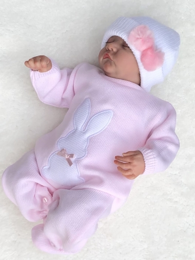 baby pink girl knitted bunny rabbit romper 