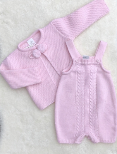 baby girls pink knitted romper cardigan pom poms