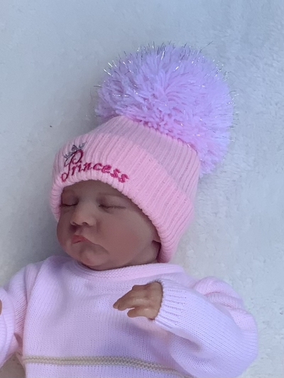 baby girls pink princess pom pom hat