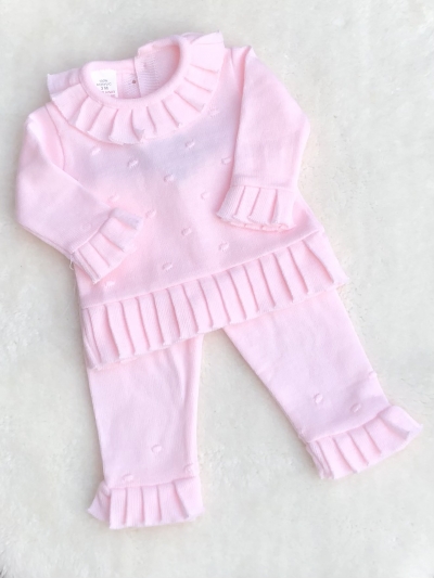 baby girls pink knitted set pleated detailing 