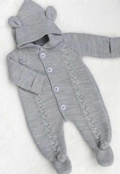 babies unisex grey knitted all in one romper pramsuit grey 