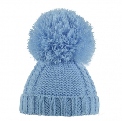 boys baby blue cable knittted pom pom hat