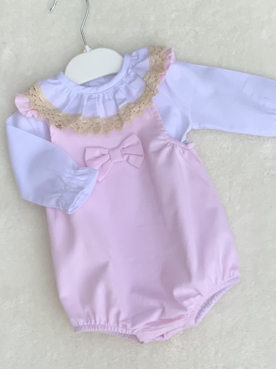 baby girls fine corduroy dungerees romper blouse pink