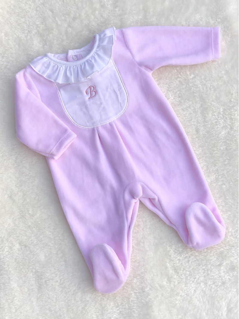 baby girls velour all in one romper pink white