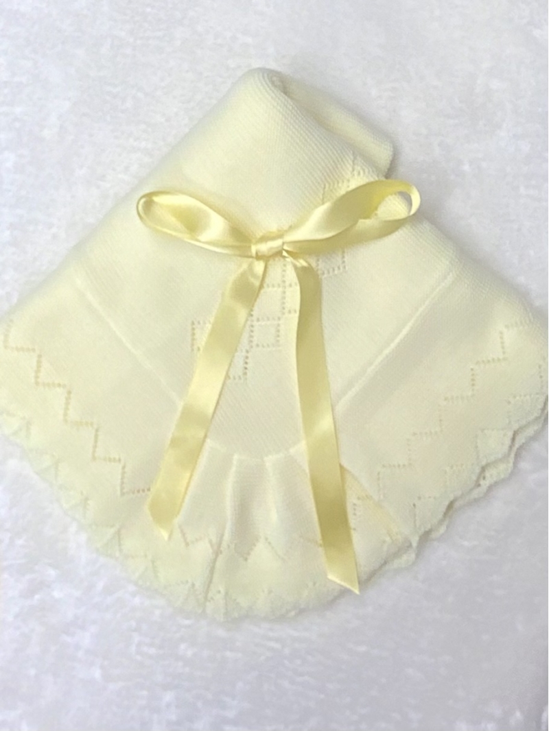 lemon knitted baby shawl blanket bow