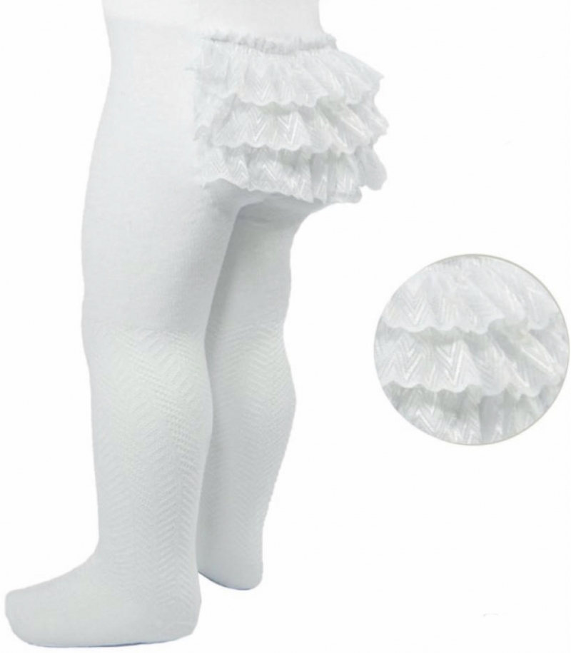 baby girls white lace frilly bum tights 
