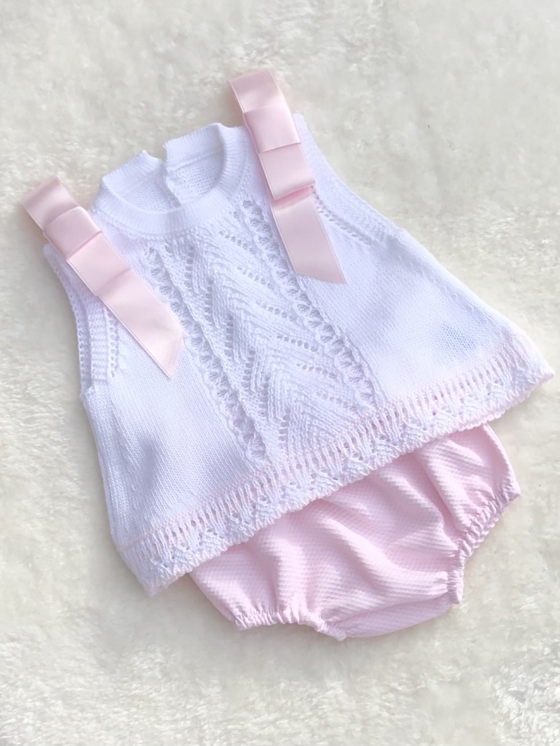 juliana spanish baby girls white knitted top pink jam pants
