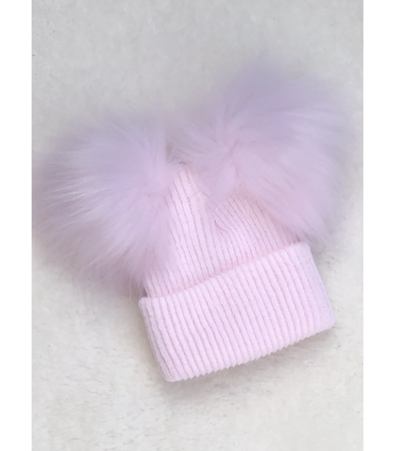 baby girls pink faux fur pom pom hat 