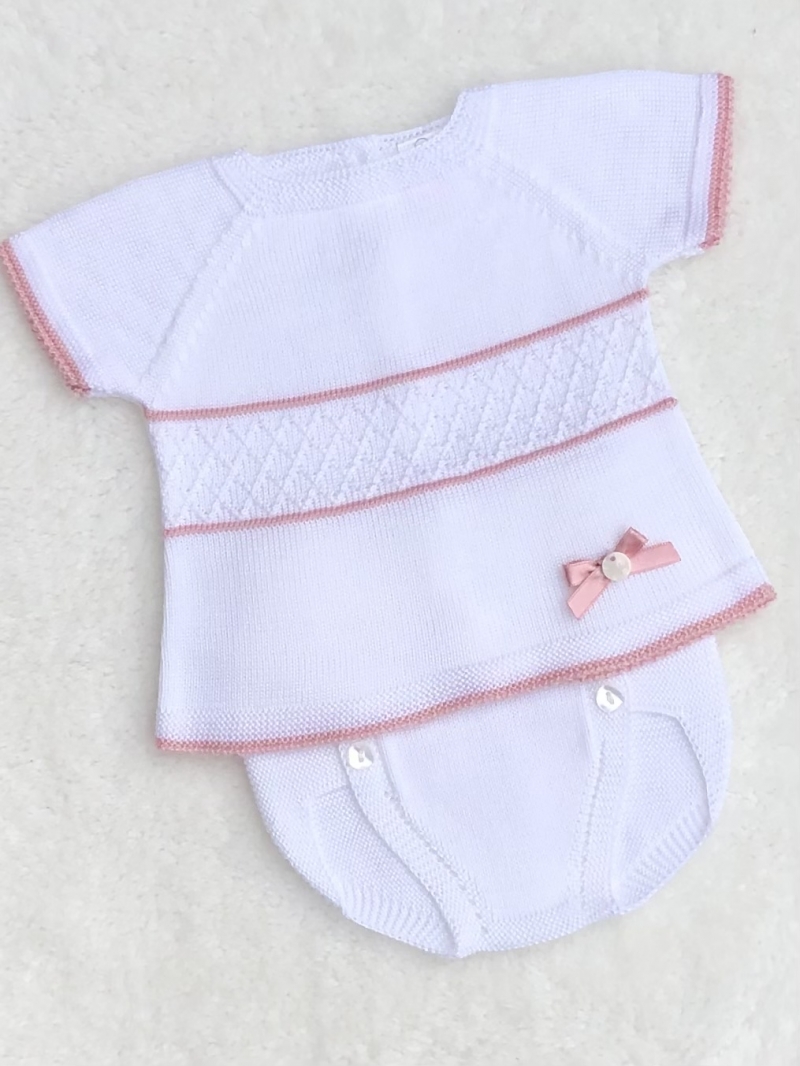 spanish baby girls white pink knitted top jam pants