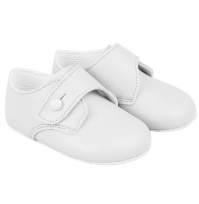 baypods soft sole white matt button pram shoes