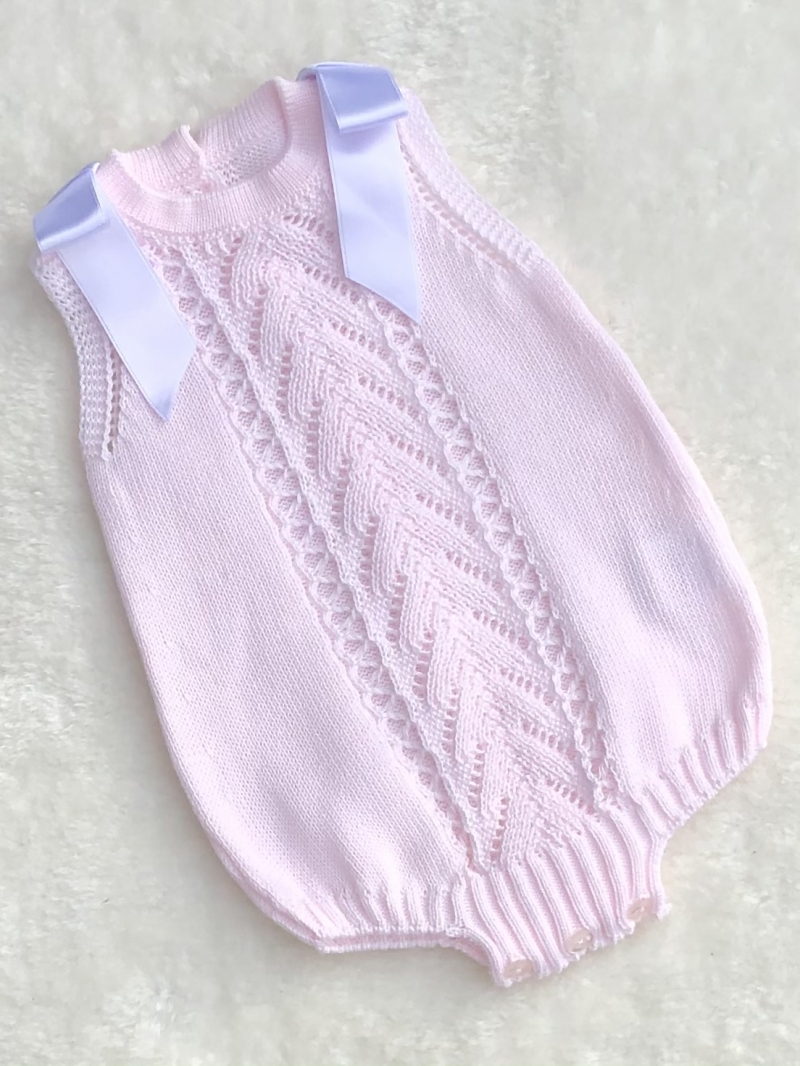 juliana baby girls knitted romper pink white ribbon 