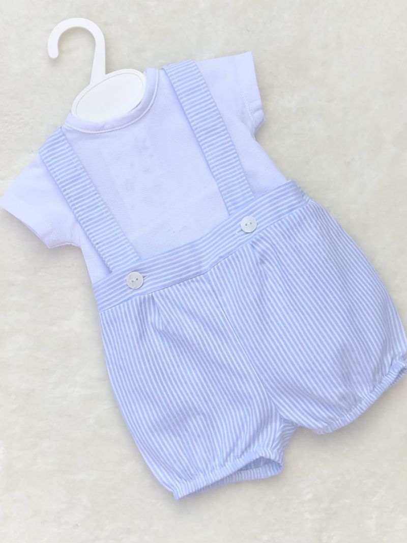 baby boys blue white stripe dungerees with t-shirt