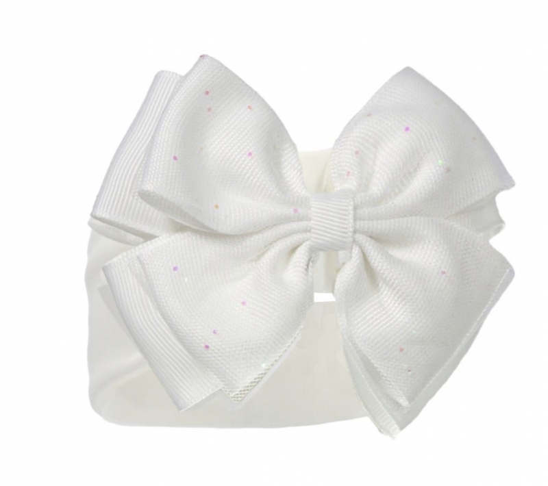 baby girls sparkle bow cream ivory headband 