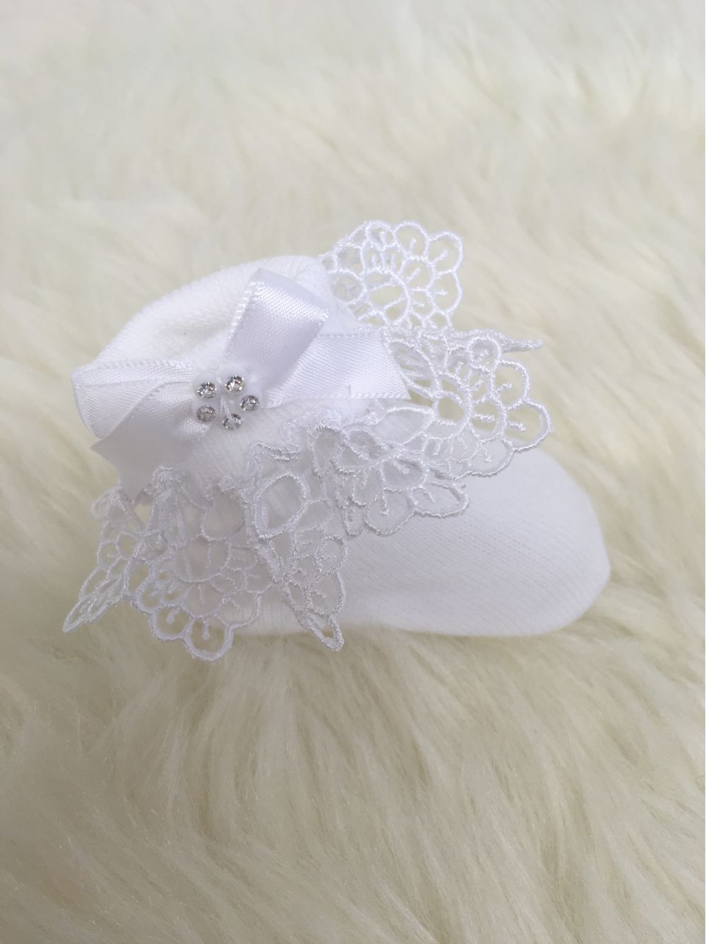 baby girls white special occasion lace diamante bow ankle socks