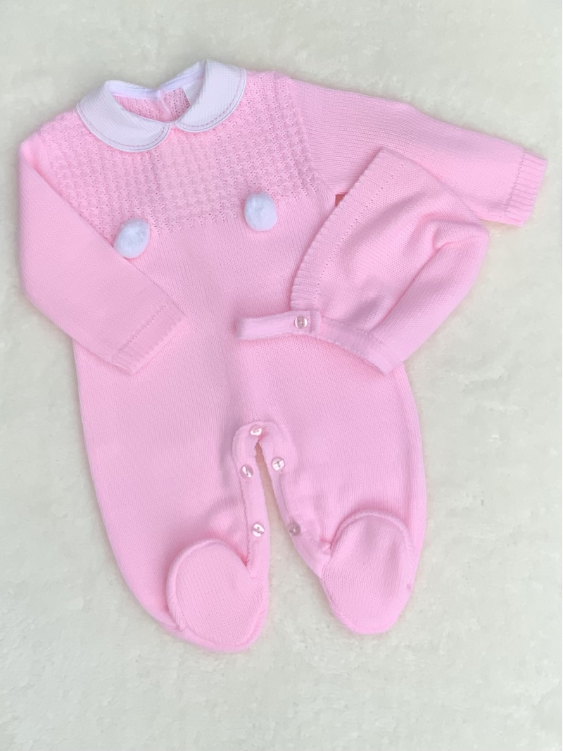 baby girls pink knitted romper maatching hat