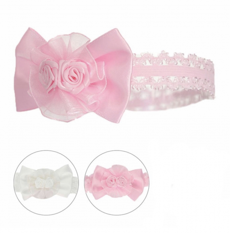 baby girls pink white bow headband 