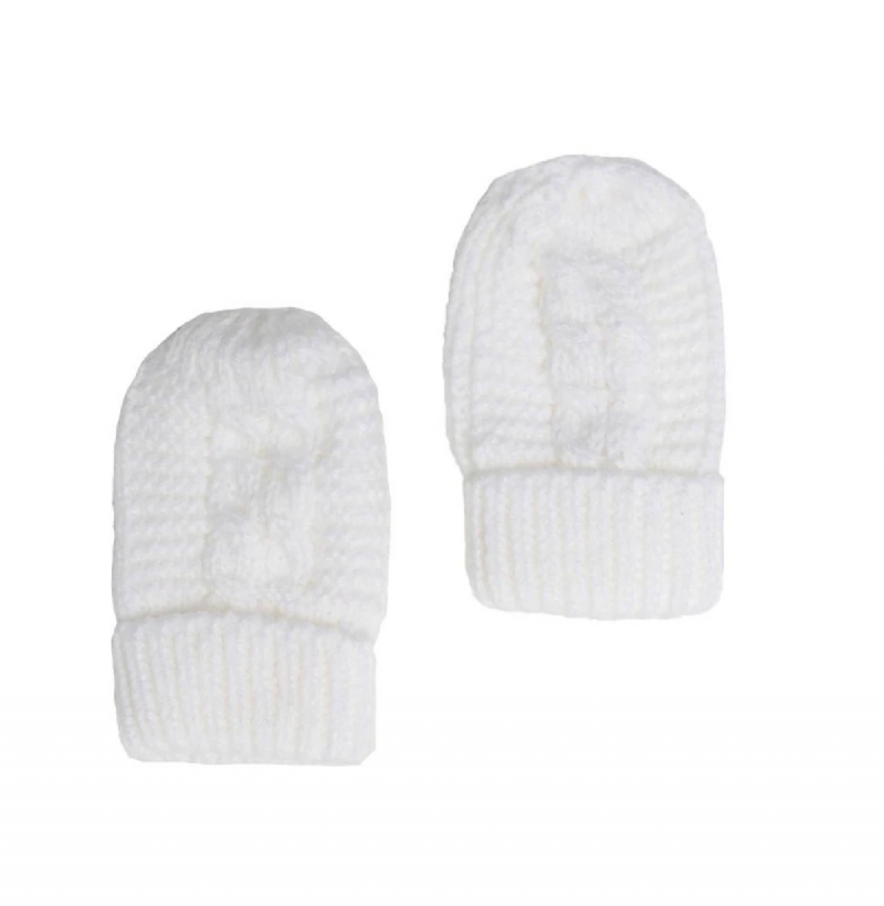 unisex white knitted mittens
