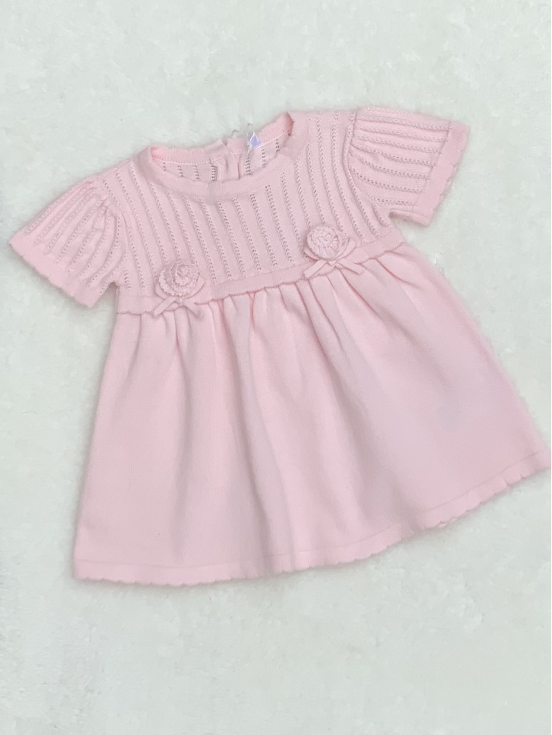 baby girls pink knitted rosebud dress 