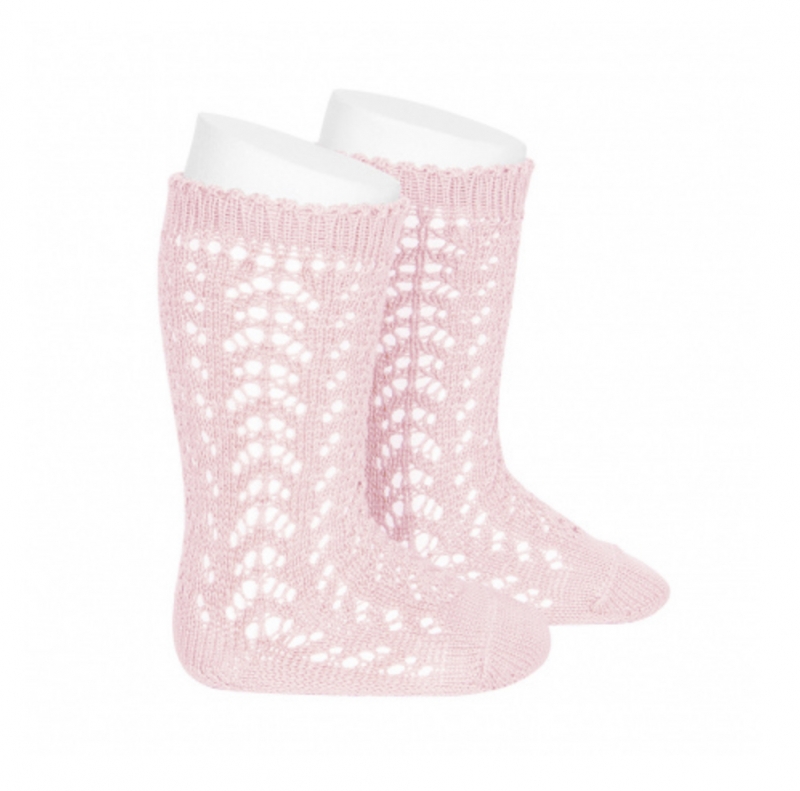 comdour openwork knee socks girls pink