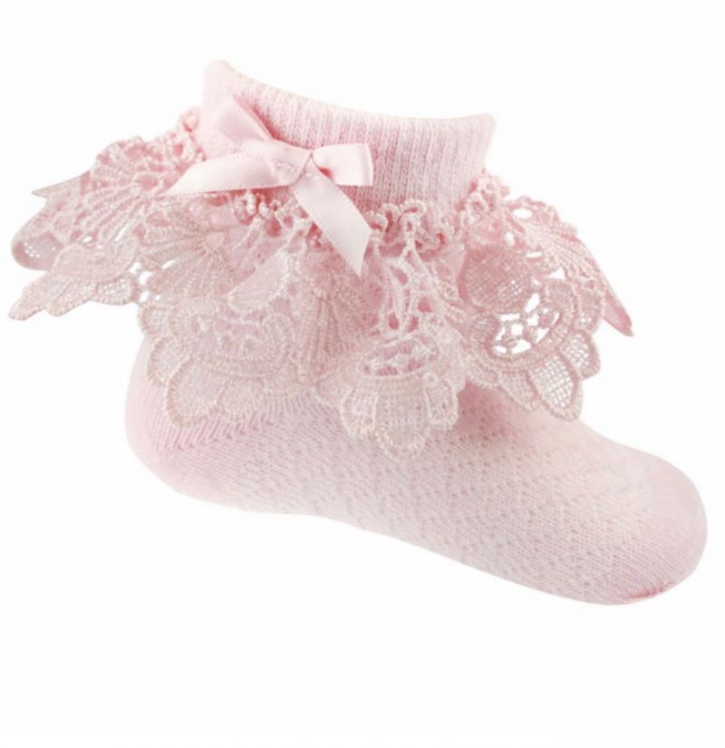 baby girls floral lace pink ankle socks