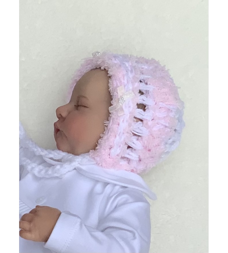 baby girls handmade crochet baby bonnet hat pink white