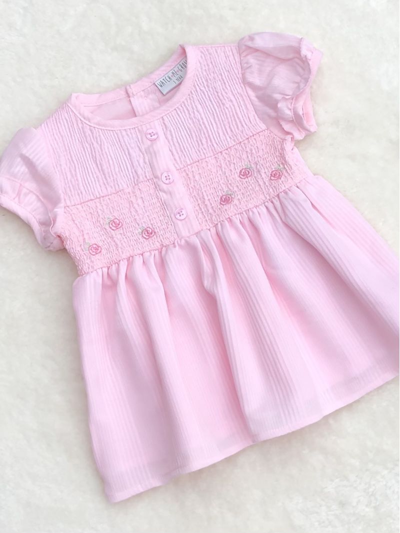 baby girls pink smocked embroided dress