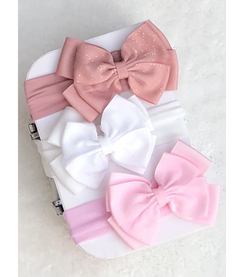 baby girls headband sparkle bow pink cream dusky pink
