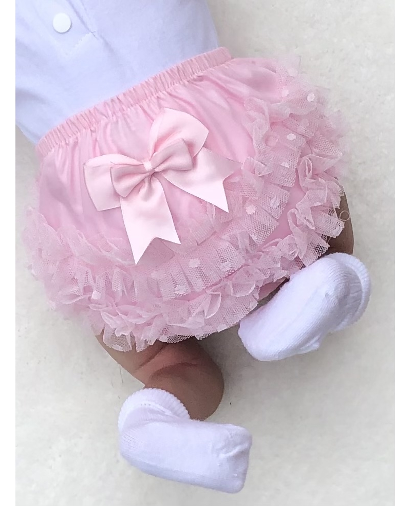 BABY BABIES TRADITIONAL PINK FRILLY PANTS KNICKERS WITH BOW