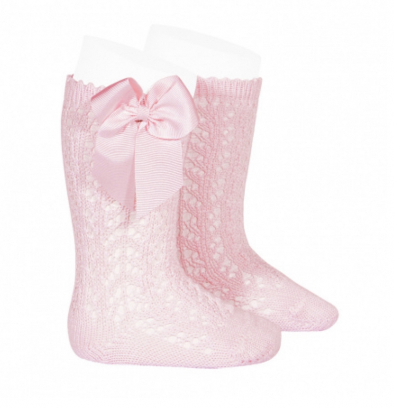 comdour 100% cotton openwork knee high socks  pink