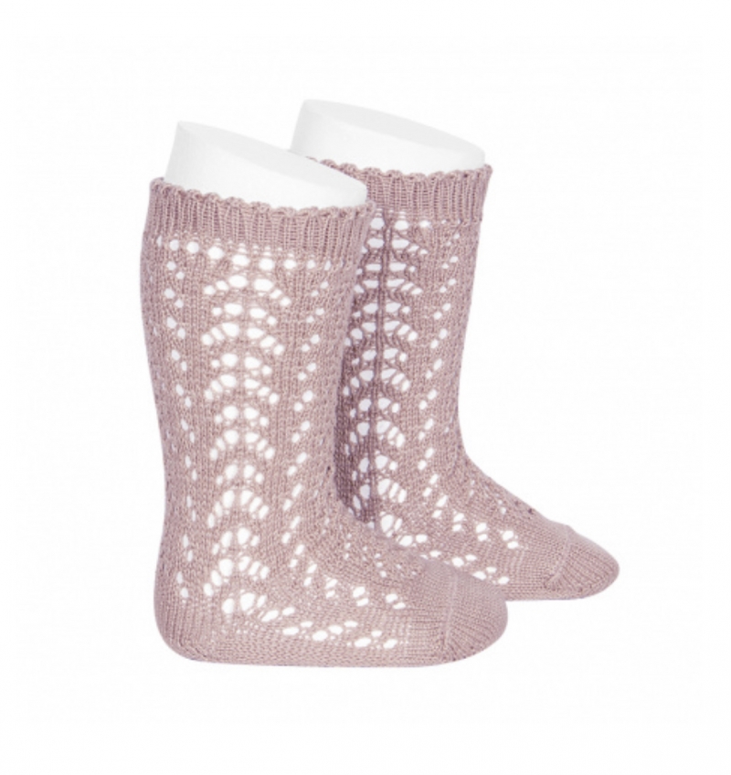comdour openwork knee high cotton socks  pale pink