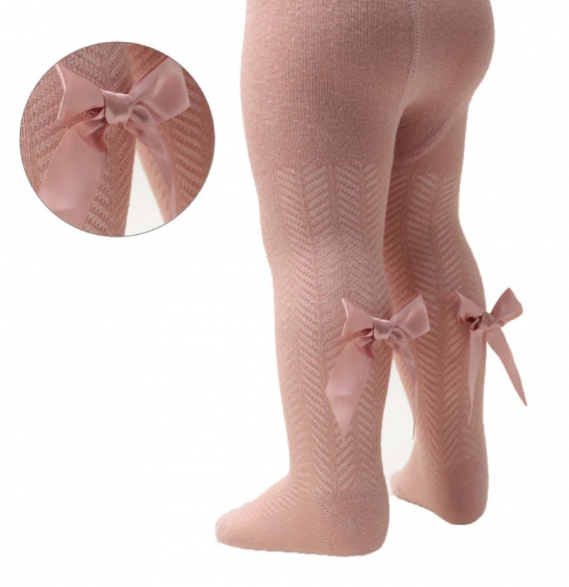 baby girls rose pink tights bow