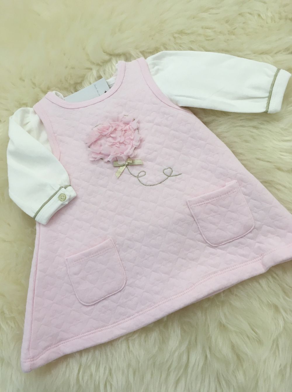 baby girls a-line waffle texture flower pink dress tshirt 