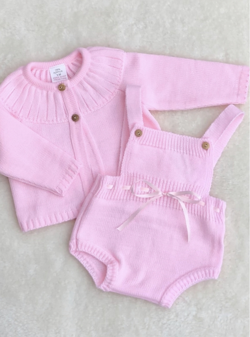 babies pink kntted romper dingerees cardigan 