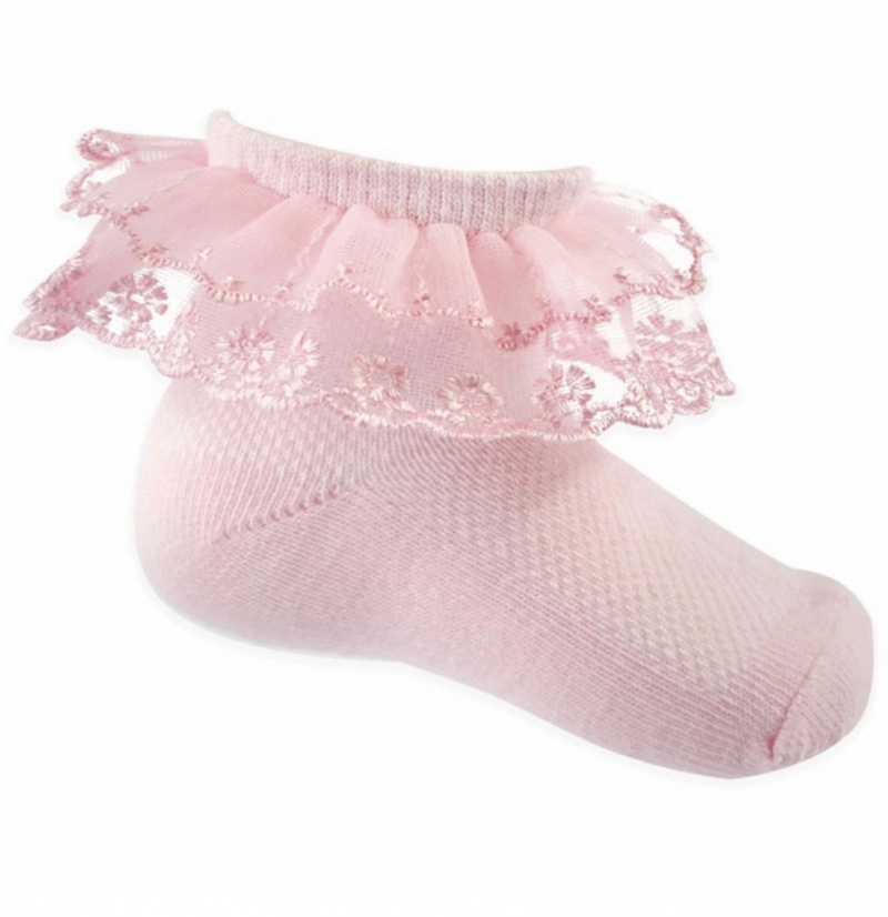 baby girls pink organza lace ankle socks