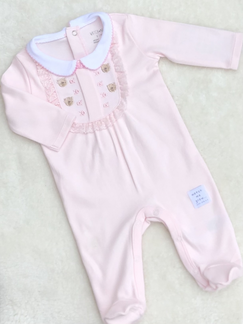 baby girls pink cotton romper bear motif