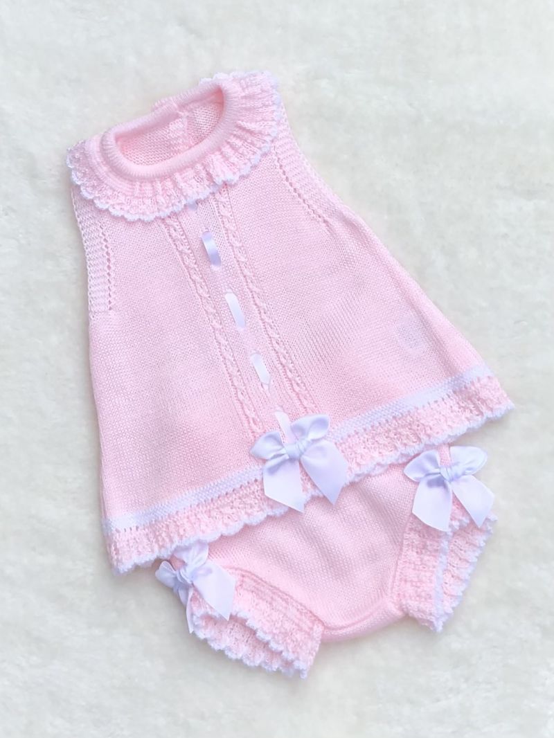 knitted girls  tunic jam pants baby pink