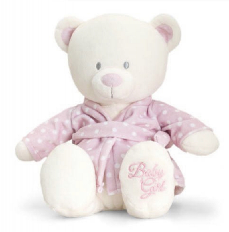 keel  baby girl soft toy with dressing gown pink