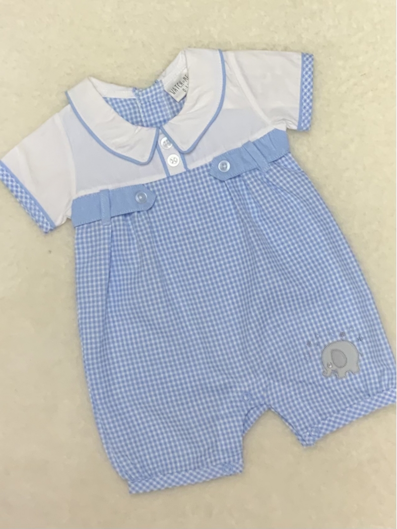 baby boys white cotton all in one romper blue white