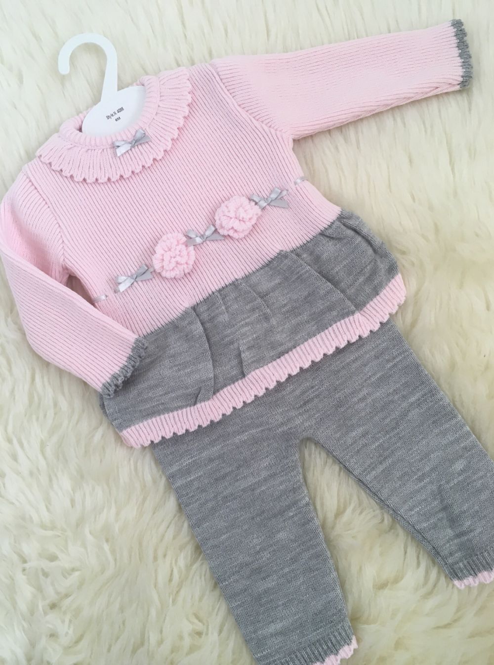 baby girls knitted 3d peplum jumper leggings pink grey 