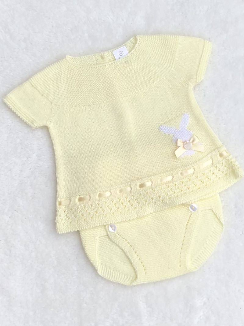 babies unisex lemon easter bunny rabbit knitted set top jam pants