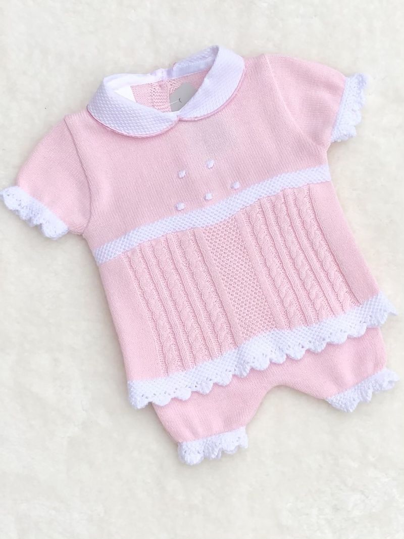 baby girls pink white knitted top jam pants