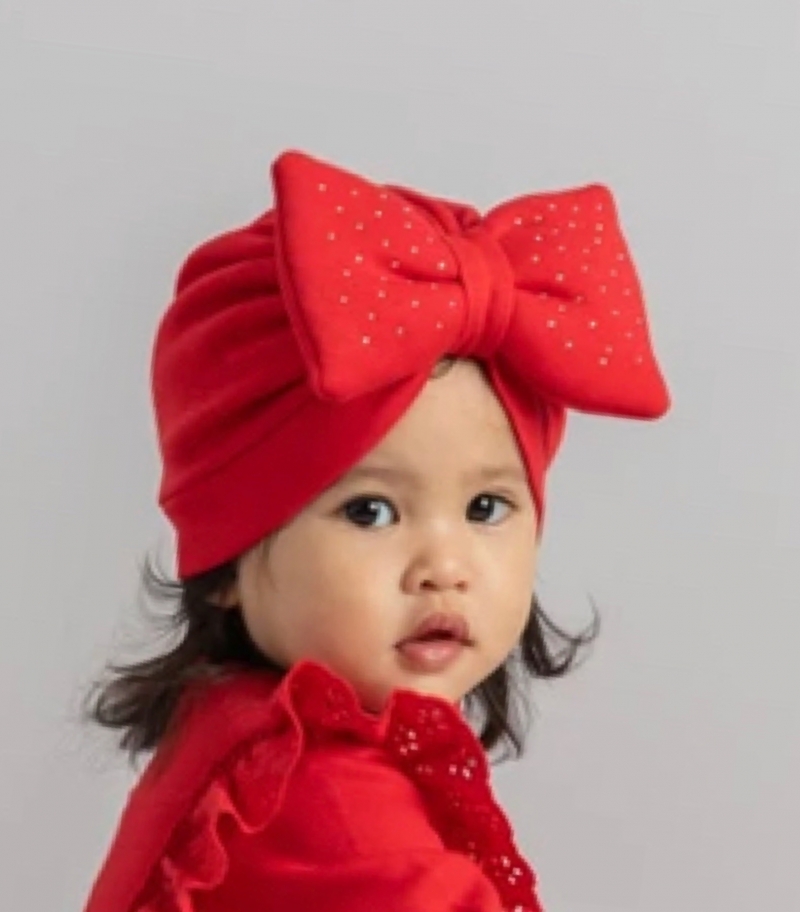 caramelo kids red diamante bow turban hat