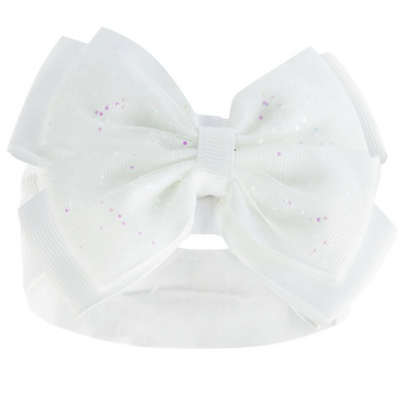 babies oversized white bow head band 