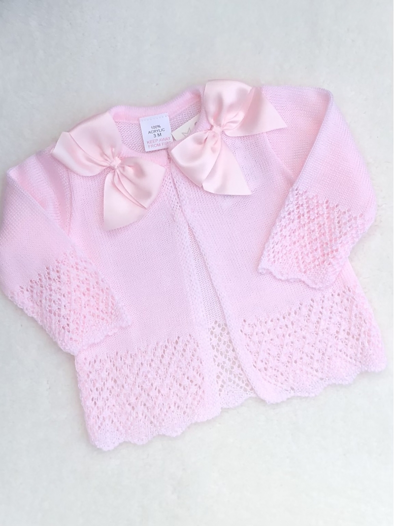 baby pink girls knitted cardigan with bows